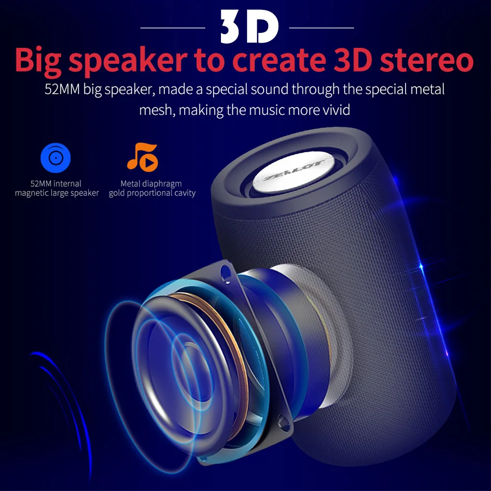  ZEALOT S32 Portable Bluetooth Speaker Wireless Subwoofer 3D Bass Stereo Support Micro SD Card AUX U