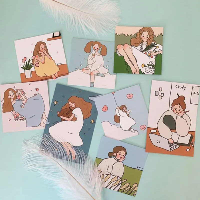 8 unidades/Paquete de decoración para chicas tarjetas postales de felicitación fotografía Prop pintura de álbum de recortes pegatina papelería coreana regalo