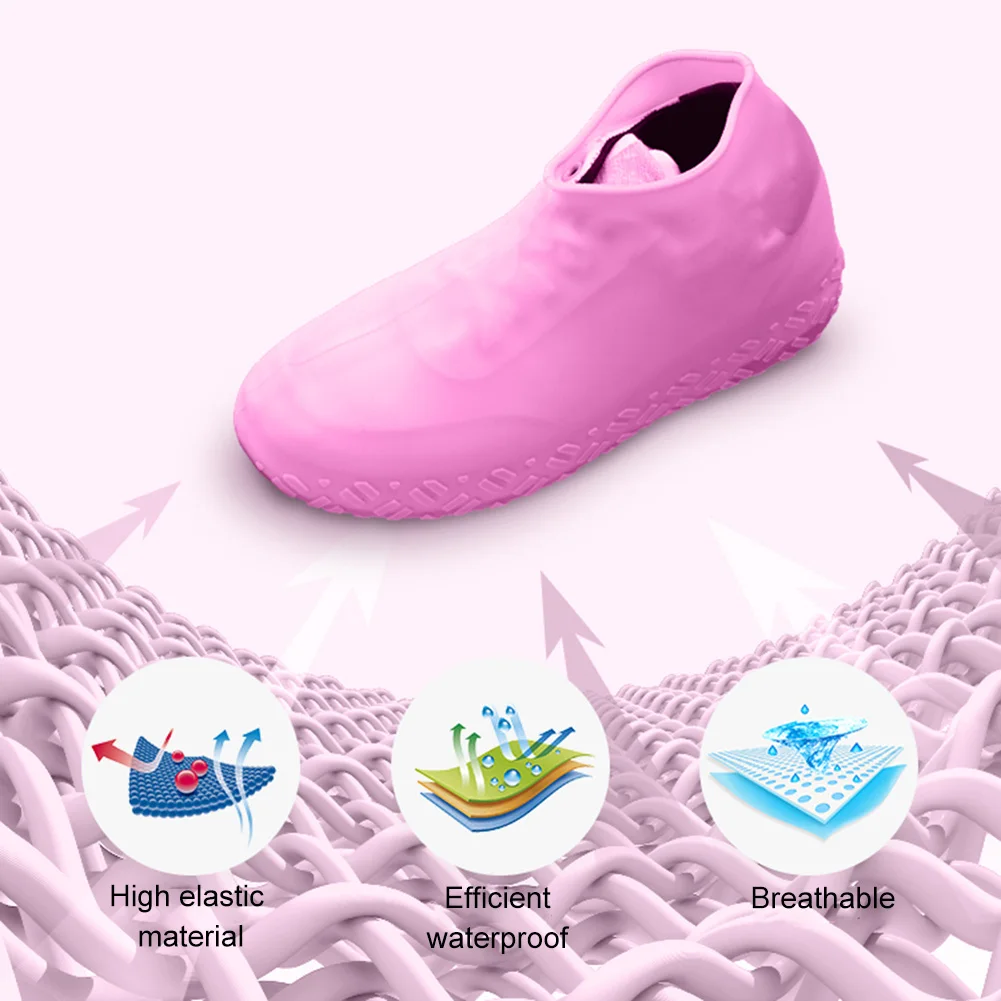 1 Pair Silicone Overshoes Reusable Waterproof Non-slip Shoes Covers Rain Boots JS22