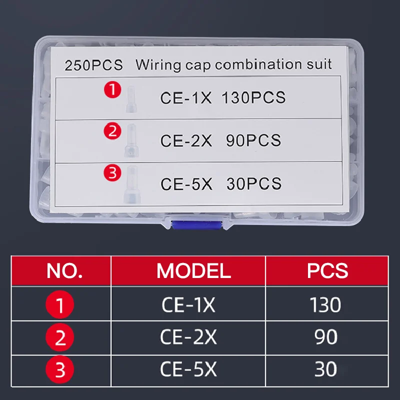 250PCS/set CE1 CE2 CE5 Closed End Crimp Caps Electrical Wire Cable Terminals Connectors AWG 12-10 16-14 22-16 images - 6