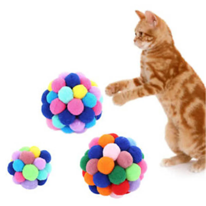Pet Cat Toy Colorful Handmade Bells Bouncy Ball Built-in Catnip Interactive Bell Toy for Cats Kittens Fun Interaction Plush Toys