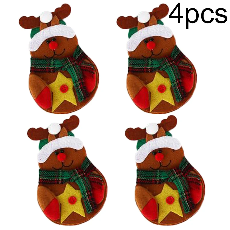 4pcs/set Christmas Santa Kitchen Table Dinner Cutlery Silverware Pocket Holder
