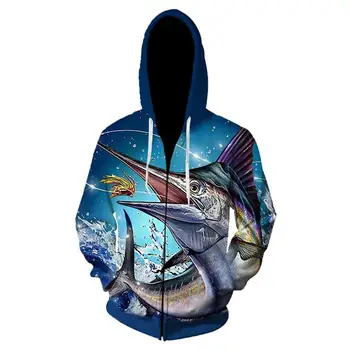 

hoodies Autumn and winter fashion 3D printing sharp mouth big fish zipper hoodie casual Harajuku zipper hooded jacket