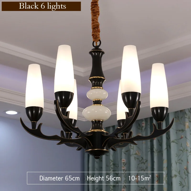 6 Lights-Black Пост-современные роскошные Медь черная люстра освещение для Спальня лампа современный светодиодный фонарь жизни Обеденная 6/8/10/15/24 огни - Цвет абажура: 6 Lights-Black