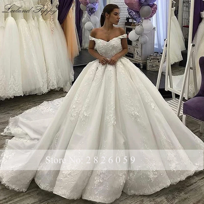 Lceland Poppy Lace Appliques Ball Gown Wedding Dresses Floor Length Off the Shoulder Vestido de novia Bridal Gowns