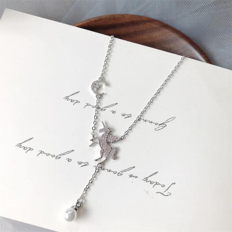 

Unicorn Moon And Stars Necklace Women's chao wang Red Simple Elegant 925 Sterling Choker INS Cool Hip Hop Birthday Gift