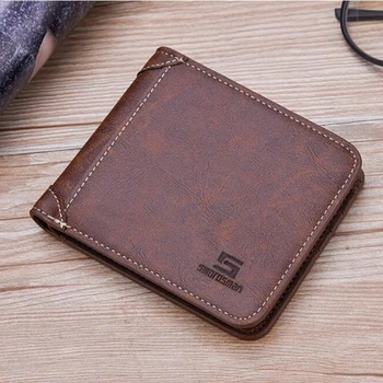 

New retro three fold men's short two fold wallet simple young men's large-capacity soft-faced leather wallet open PU leather