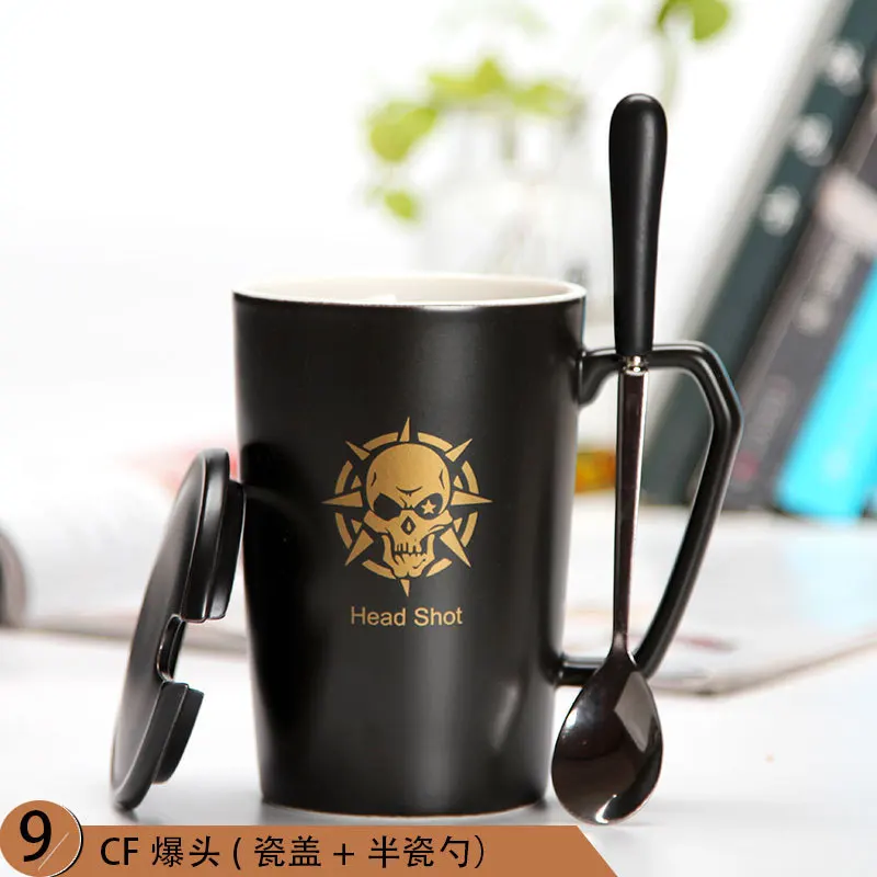 CF headshot Бэтмен Капитан Супермен железный человек паук Caneca чашки Новые мстители керамический кофе с крышкой Ложка супергерой кружка Copo Xicara Tazas - Цвет: CF headshot