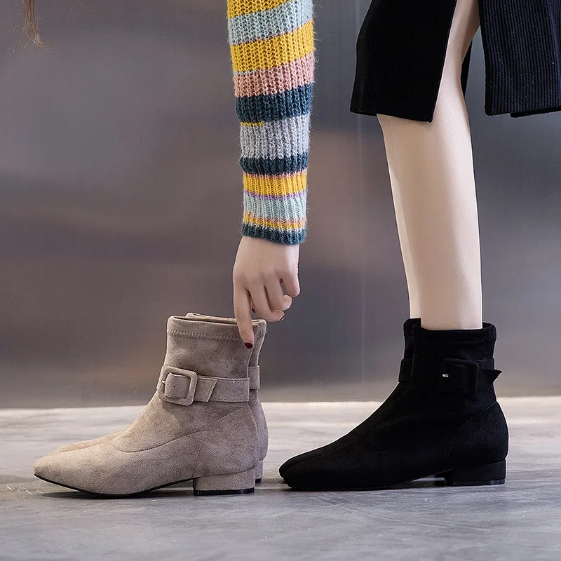 

Martin Boots Female 2019 New Autumn Winter Retro Wild Boots Women's Thick Solid Color Increase Damping Warm Non-slip Mid Boots