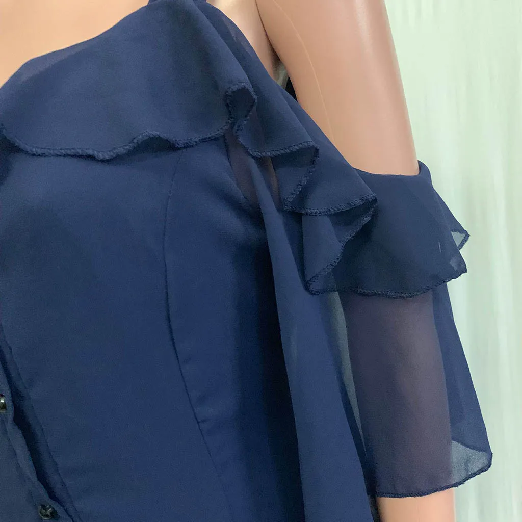 35 & платье женское Модное темно черый и длинными рукавами с оборками открытыми