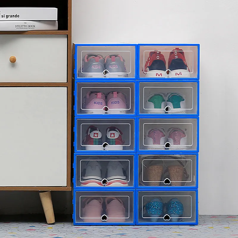 6pack Transparent shoe box dustproof storage box can be superimposed combination shoe cabinet Clamshell shoe organizer