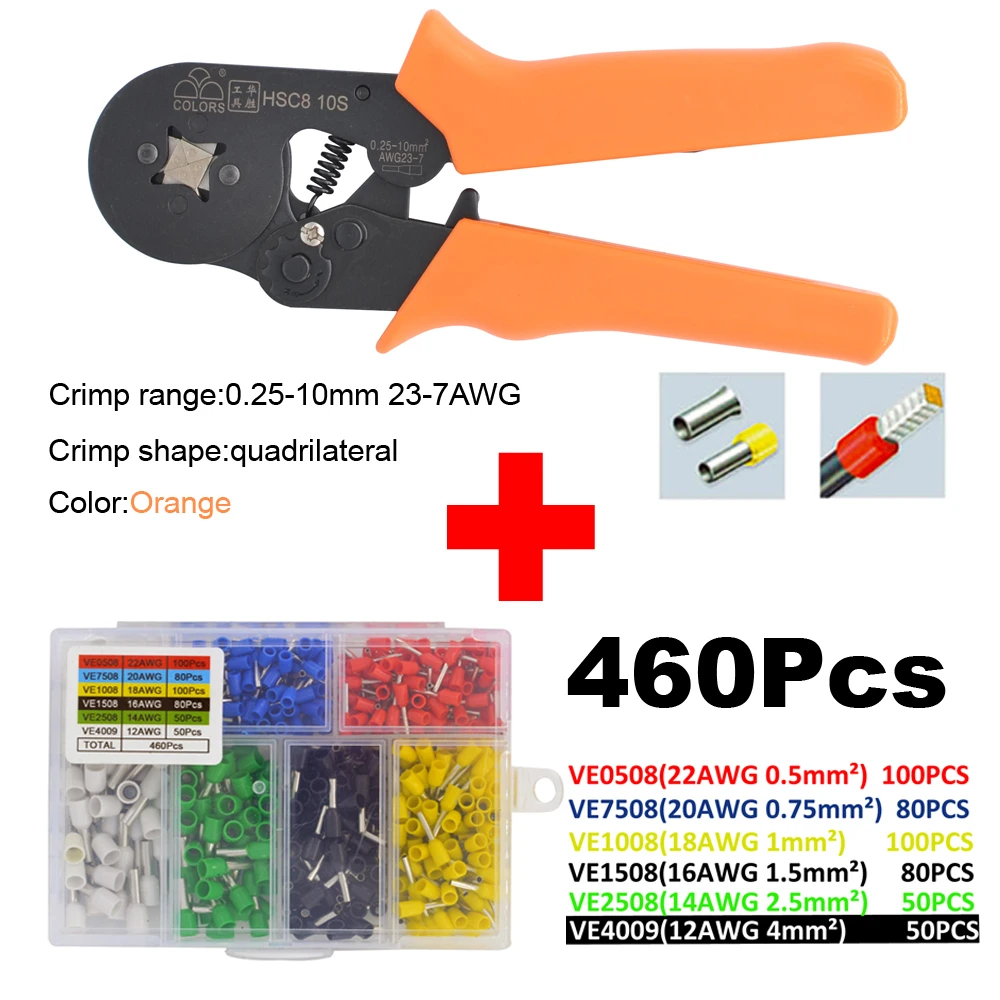 6-6 0,25-6 мм 23-10AWG шестигранник и 10S 0,25-10 мм 23-7AWG четырехсторонняя трубка обжимные клещи обжимные ручные инструменты HSC8 - Цвет: 10SSET