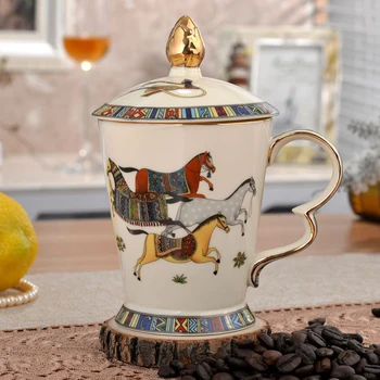 

Ceramic Coffee Mugs with Lid Breakfast Milk Cup Drinkware Tea Cup Luxury Bone China Kitchen Utensils Wedding Gift 280ML