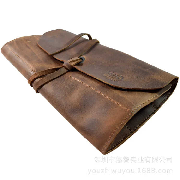 

Outside China Hot Sales First Layer Genuine Leather Tying Travel Tool Storage Bag Multifunctional Tool Genuine Leather Storgage