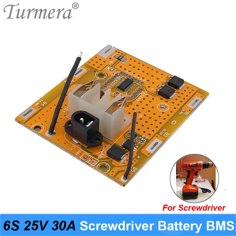 Turmera 6S 20V 25V 30A BMS Lithium Battery Board with Balance for 24V 25V Screwdriver Shurik and Vacuum Cleaner Battery Pack Use afbeelding