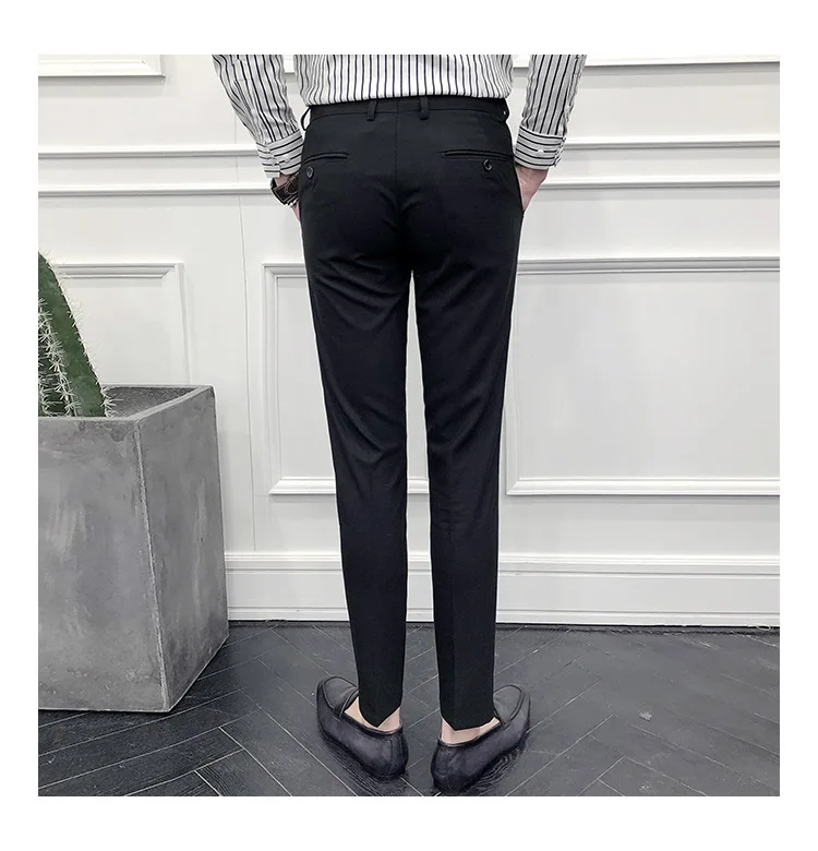 Новые высококачественные брендовые модные одноцветная Мужская Серые повседневные брюки для делового костюма, зауженные мужские брюки