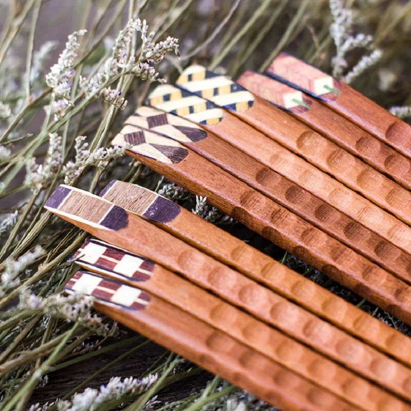 

1pair Handmade Japanese Natural Iron Wood Chopsticks Set Value Gift Sushi Chinese food Tie line
