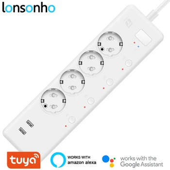 

Lonsonho Tuya Smartlife Wifi Smart Power Strip Power Monitor 16A 4000W USB 3.0A Quick Charge Works With Alexa Google Home Mini