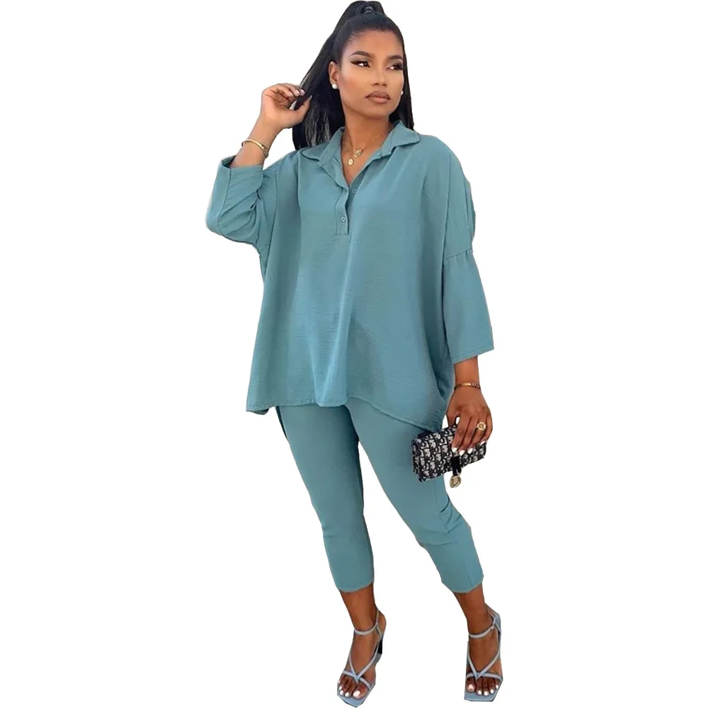 Женский комплект из 2 предметов блузка с рукавом три четверти и отложным