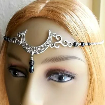 WiccMoon Circlet, Pagan Headdress Wiccan Head Chain  Moon & Triskele Headpiece Gothic Head Chain