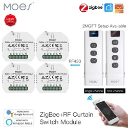 Moes ZigBee Smart RF433 Curtain Switch Module  for Motorized Roller Shutter Blinds Motor 2MQTT Smart Life APP Alexa Google Home