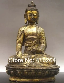 

Free Shipping 19" Old Tibet Buddhist Gilt Bronze Shakyamuni Buddha Statue