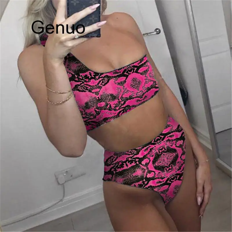 

Women Bikini Snakeskin Print High Waist Bikini Set Swimwear Swimsuit Ladies Beachwear Bathing Suit Two Piece Swim Suit Biquini