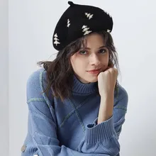 Рождественский шерстяной берет, шапки для женщин, зимняя французская шапка для девочек, цветная Женская шерстяная смесь, берет, простые цвета для женщин и девушек