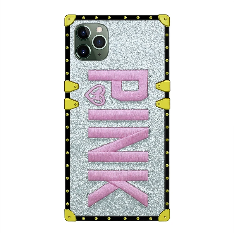 Роскошный чехол с вышитыми 3D розовыми буквами для iPhone 11 Pro Max 7 8 Plus X XR XS MAX Блестящий квадратный чехол для телефона s для samsung Note 10 - Цвет: Серебристый