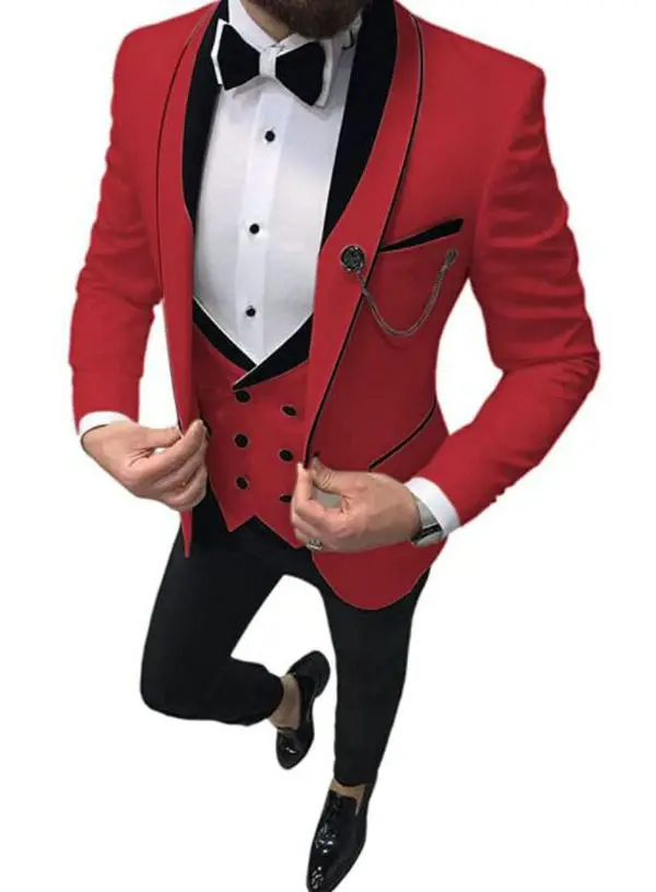 

JELTONEWIN Handsome Red 3 Piece Set Man Blazer Pant Vest Custom Slim Fit Wedding Groom Tuxedos Male Clothing Men Wedding Suits