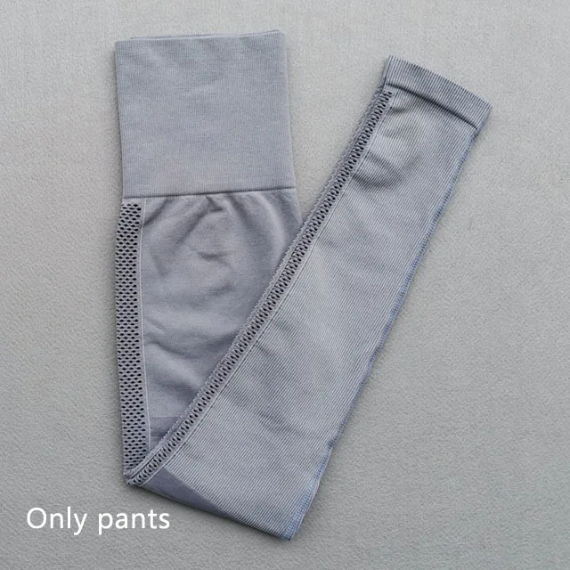 Gray blue pants Новинка, бесшовный комплект для йоги, спортивная одежда для тренировок, женские спортивные Леггинсы с высокой талией+ обрезанная рубашка с длинным рукавом, спортивная одежда для бега - Цвет: Gray blue pants
