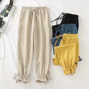 

2020 New Fashion Brand Oversized Plus Size Pants Harem Pants Ankle-length Pants Casual Loose Elastic Waist Solid Flat Mid