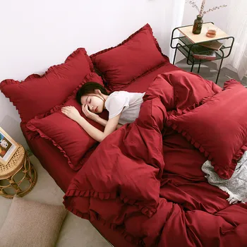 

Solid Color Green Bedding Set Soft Printed Duvet Cover Flat Sheet Double Queen King Bed Linen Bed Sheet Quilt Cover
