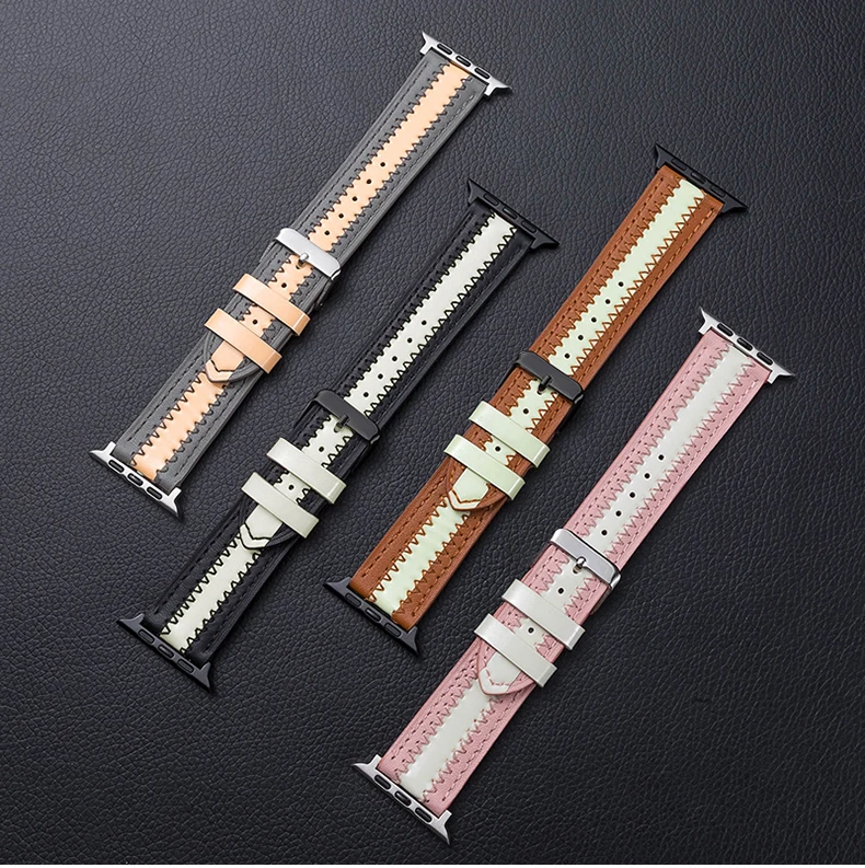 Luminous+Leather strap For Apple watch band 44mm 40mm 38mm 42mm 40 44 mm Unique Trend watchband bracelet iWatch serie 6 5 4 3 se