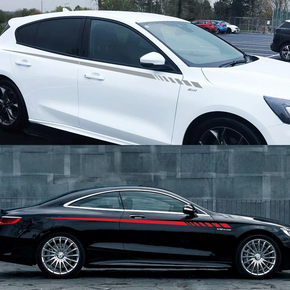 2 шт. Автомобильная длинная полосатая наклейка с обеих сторон кузова автомобиля