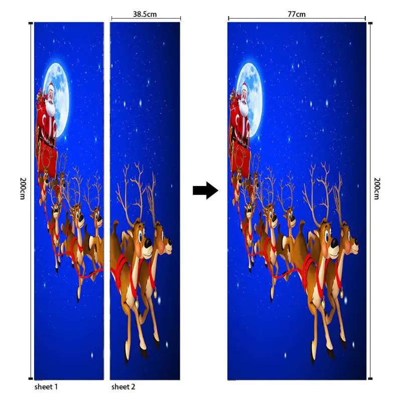 2 шт./компл. 77x200 см 3D с изображением двери оформленной в рождественском стиле наклейки для Гостиная Спальня ПВХ Самоклеящиеся обои домашний декор Водонепроницаемый росписи Дек