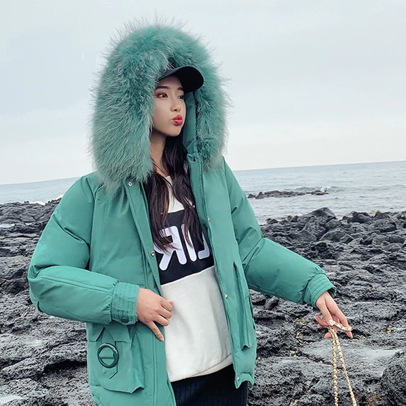 

Large Fur Collar Cotton-padded Clothes Women's Mid-length 2019 New Style Winter down Jacket Cotton-padded Clothes Five-pointed S