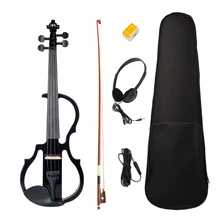 Электрическая скрипка 4/4 размер с Чехол, лук, аудио кабель, наушники, канифоль-черный