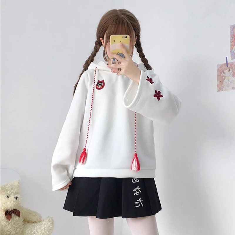 Hoodies Women Hoody Embroidery Tassel Plus Velvet Womens Hoodie Lovely Japanese Style Harajuku Kawaii Sweatshirts Sudadera Mujer Hoodies Women Hoody Embroidery Tassel Plus Velvet Womens Hoodie Lovely Japanese Style Harajuku Kawaii Sweatshirts Sudadera Mujer