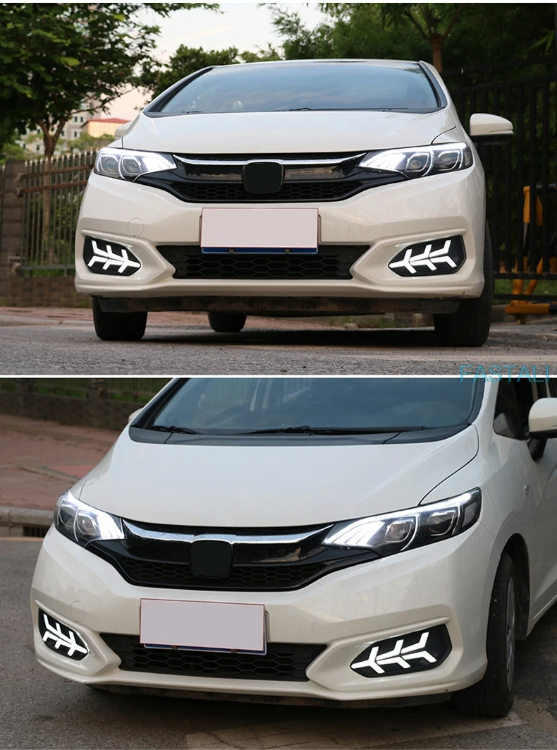 Для Honda FIT JAZZ дневные ходовые огни Светодиодный четырехглазый дневные ходовые огни орлиный глаз передние противотуманные фары GK5 автомобиль