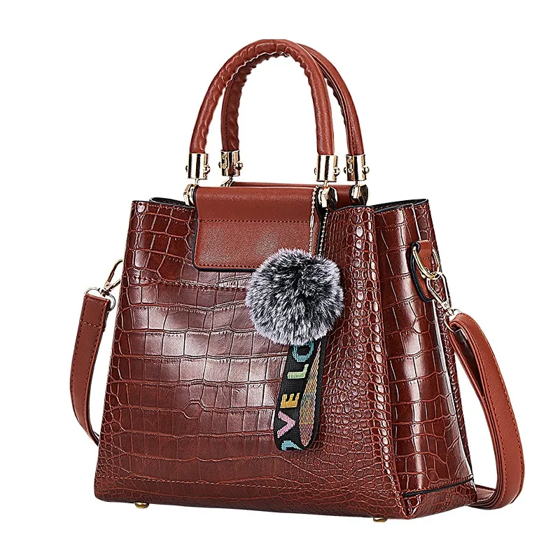 Женская сумка 3 слоя большой емкости крокодиловый узор+ Змеиный узор сумка роскошный высококачественный шарик для волос подвеска shou - Цвет: brown