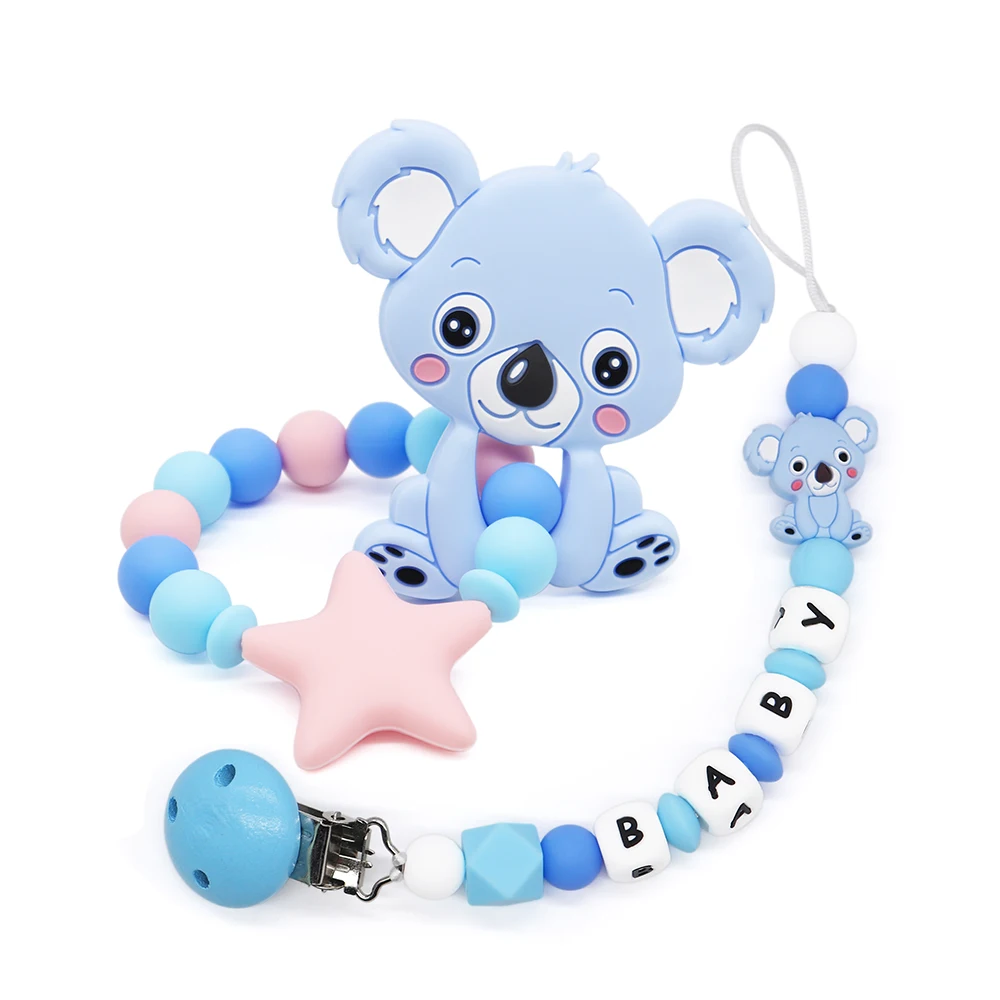 

Light Blue Koala Pacifier Clips&Teether For Baby Infant Silicone BPA Free Food Grade Silicone With Personalised Chain For Baby