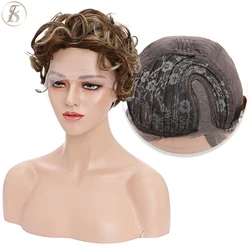 TESS Natural Hair Wig 100% Non-Remy Human Hair 1x7cm Lace Front Human Hair Wigs 6inches Highlight 130% 110g Swiss Lace Thick Wig