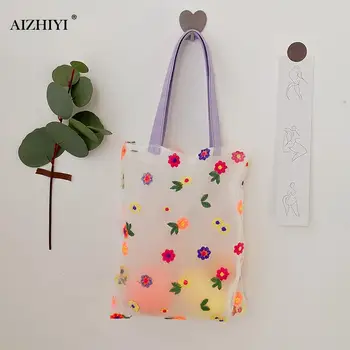 

Women Organza Flower Handbag Practical Classic Texture Creative Design Chic Mesh Transparent Totes Female Travel Beach Bags