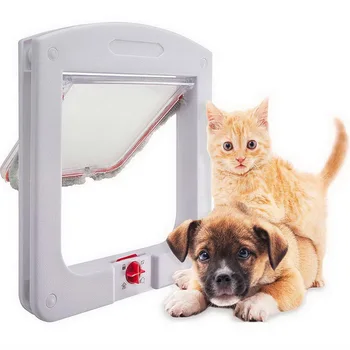 

New Cat Flap Door with 4 Way Lock Security Flap Door for Dog Cat Kitten Small Pet Gate Door Kit Cat Door