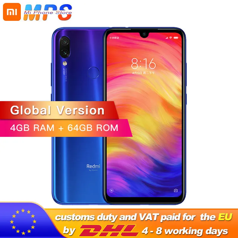 Смартфон Xiaomi Redmi Note 7 с глобальной версией 4 ГБ 64 Восьмиядерный процессор Snapdragon 660
