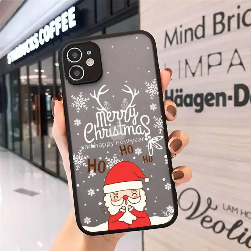 Custodia Per Telefono Regalo Di Buon Natale Per Iphone 11 12 13 Pro Max Xs X Xr Se20 7 8Plus Elk Snow Santa Clear Hard Matte Cover Clear Bag