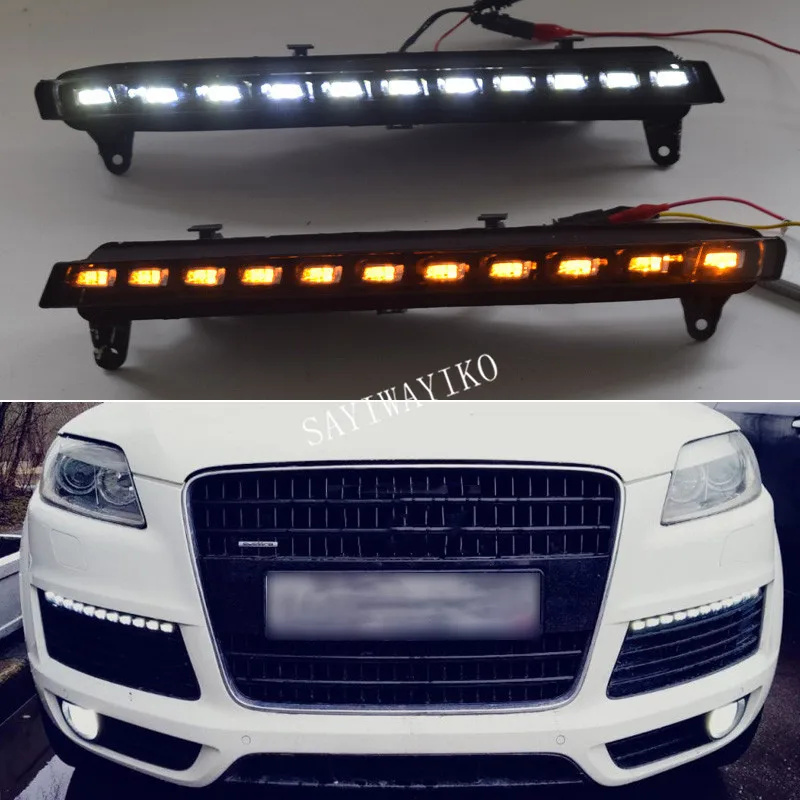 

2pcs For Audi Q7 2006 2007 2008 2009 Yellow Turn Signal Function Car DRL Waterproof 12V LED Daytime Running Light Fog Lamp Bulb