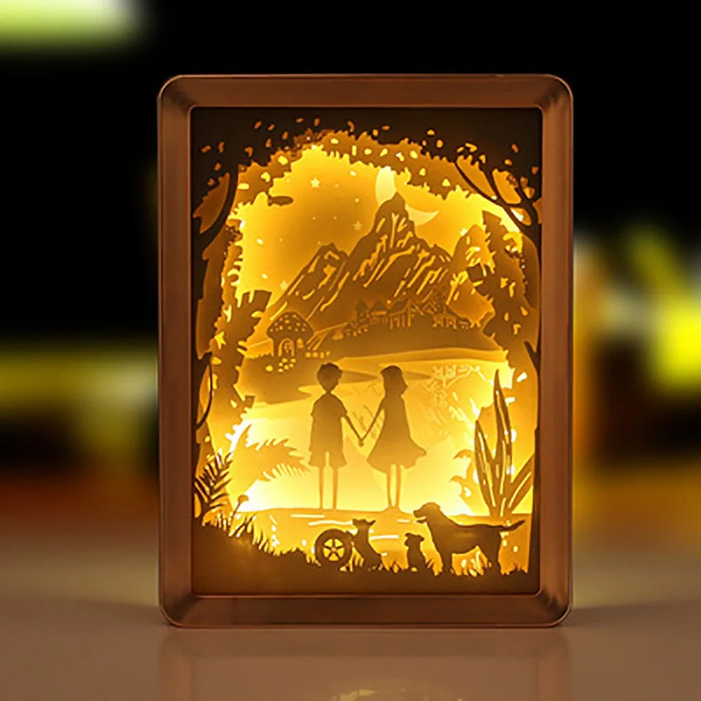 3D светодиодный нарезной бумажный ночник в виде фигуры DIY креативный Ночной пейзаж USB PowerSupply