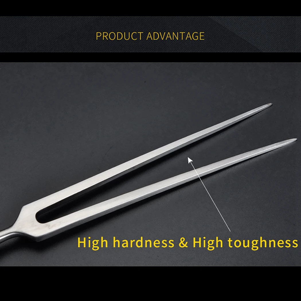 Portable BBQ Fork Cooking Creative Wood Handle Barbecue Fork Carving Meat Barbecue Stainless Steel Grill Tools